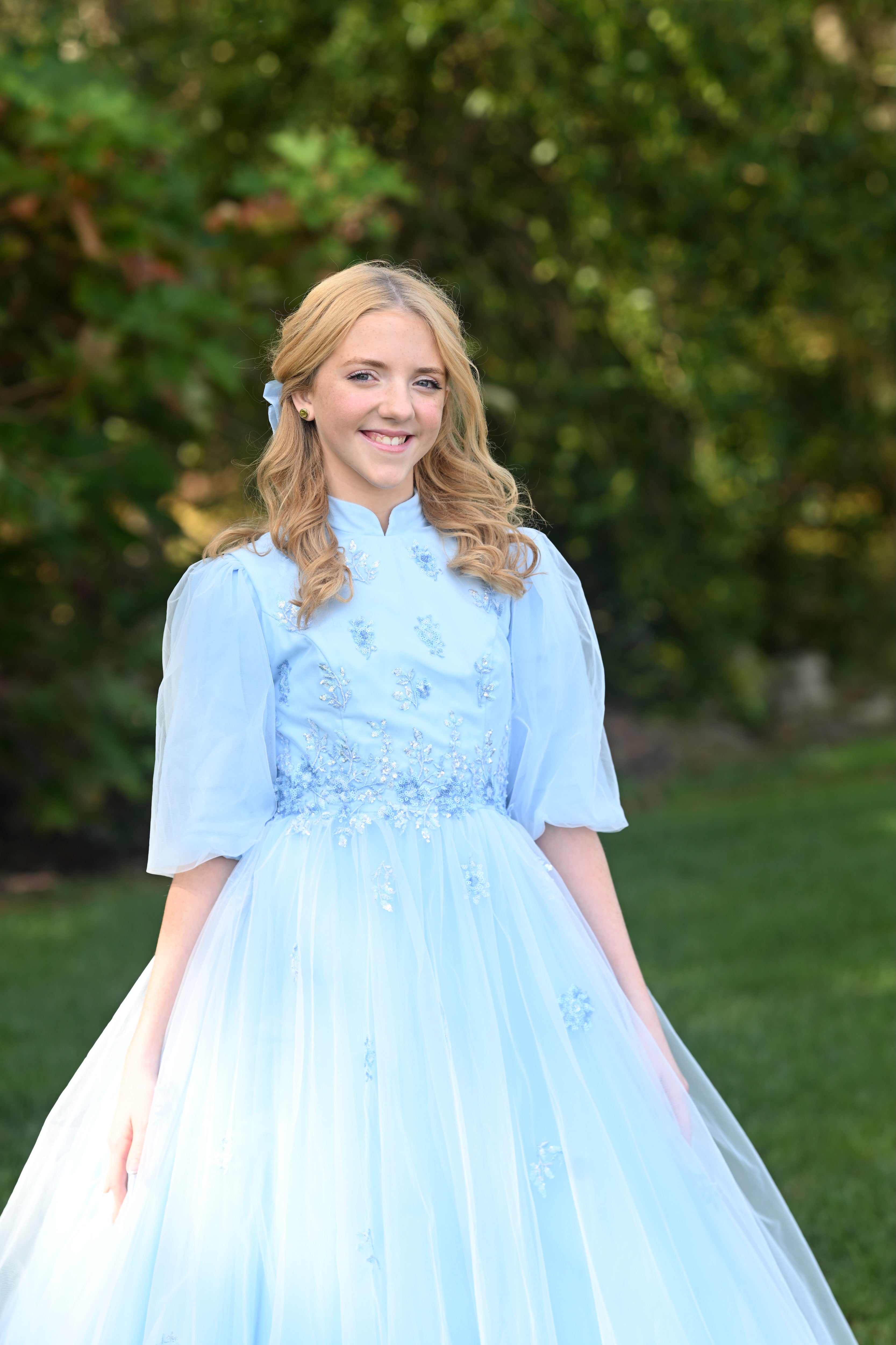 blue fade dress Ombre Royal Blue Flutter Sleeve Tiered Formal Dress
