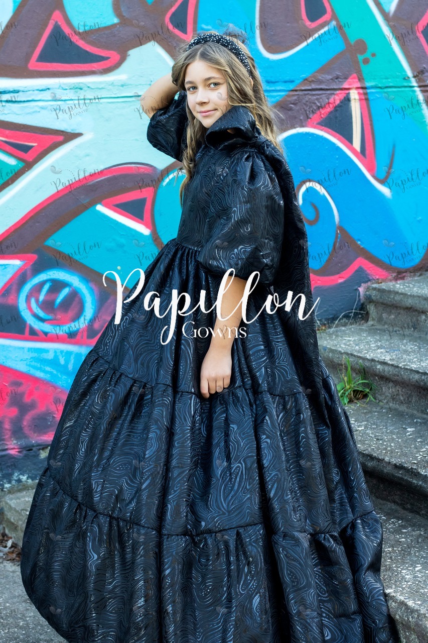 Papillon Gowns Black Water Striped Dress