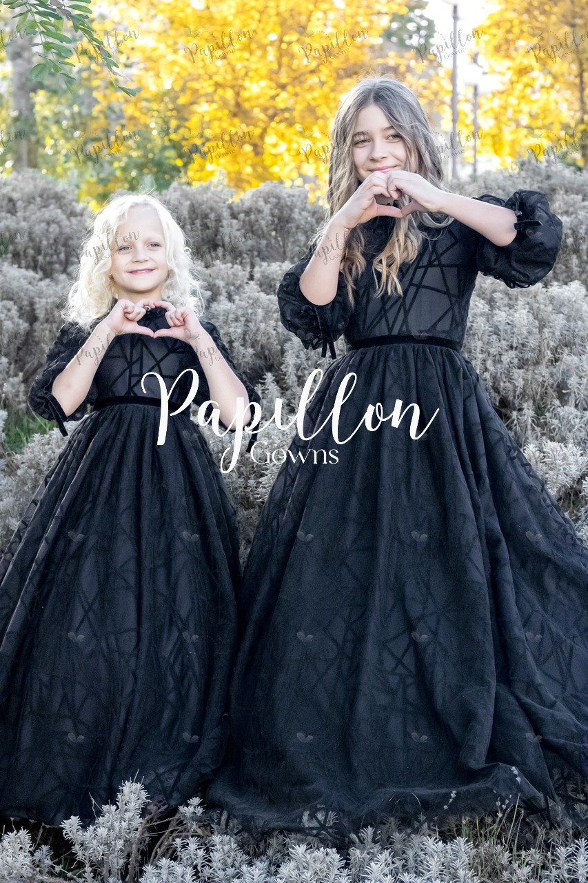 Papillon Gowns Black Geometric Velvet Dress