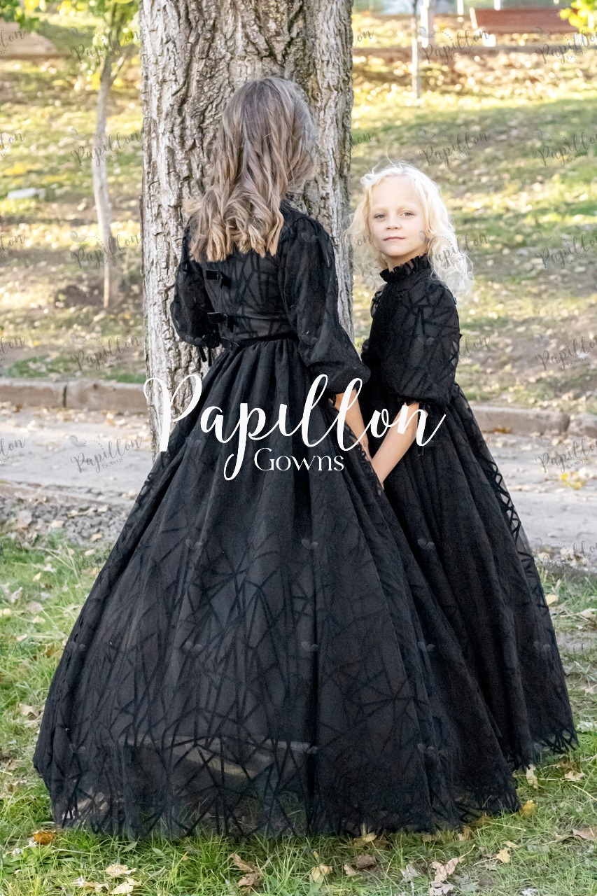 Papillon Gowns Black Geometric Velvet Dress