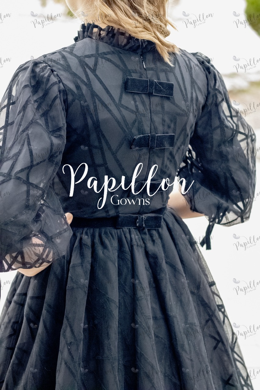 Papillon Gowns Black Geometric Velvet Dress