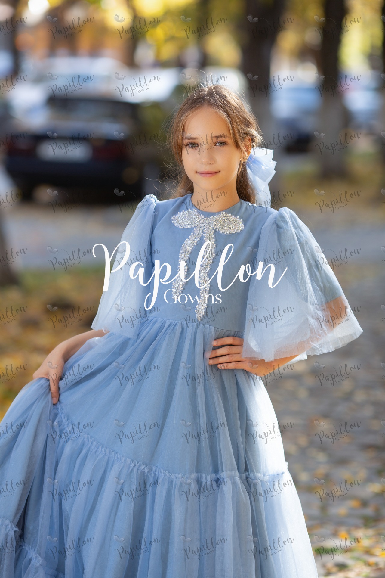 Papillon Gowns Slate Blue Basic Tulle