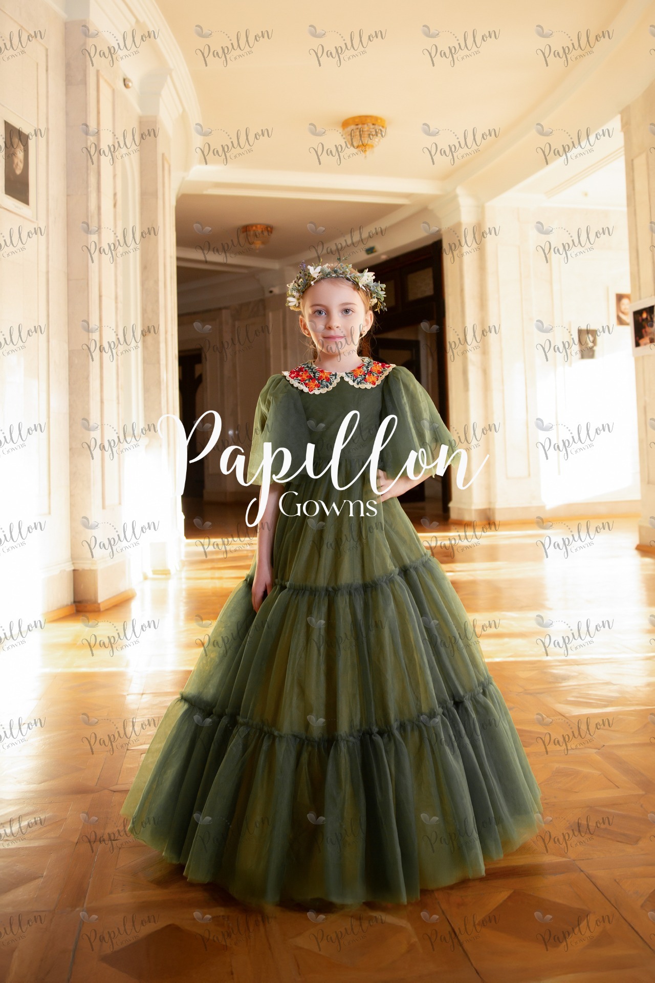 Papillon Gowns Olive Green Basic Tulle