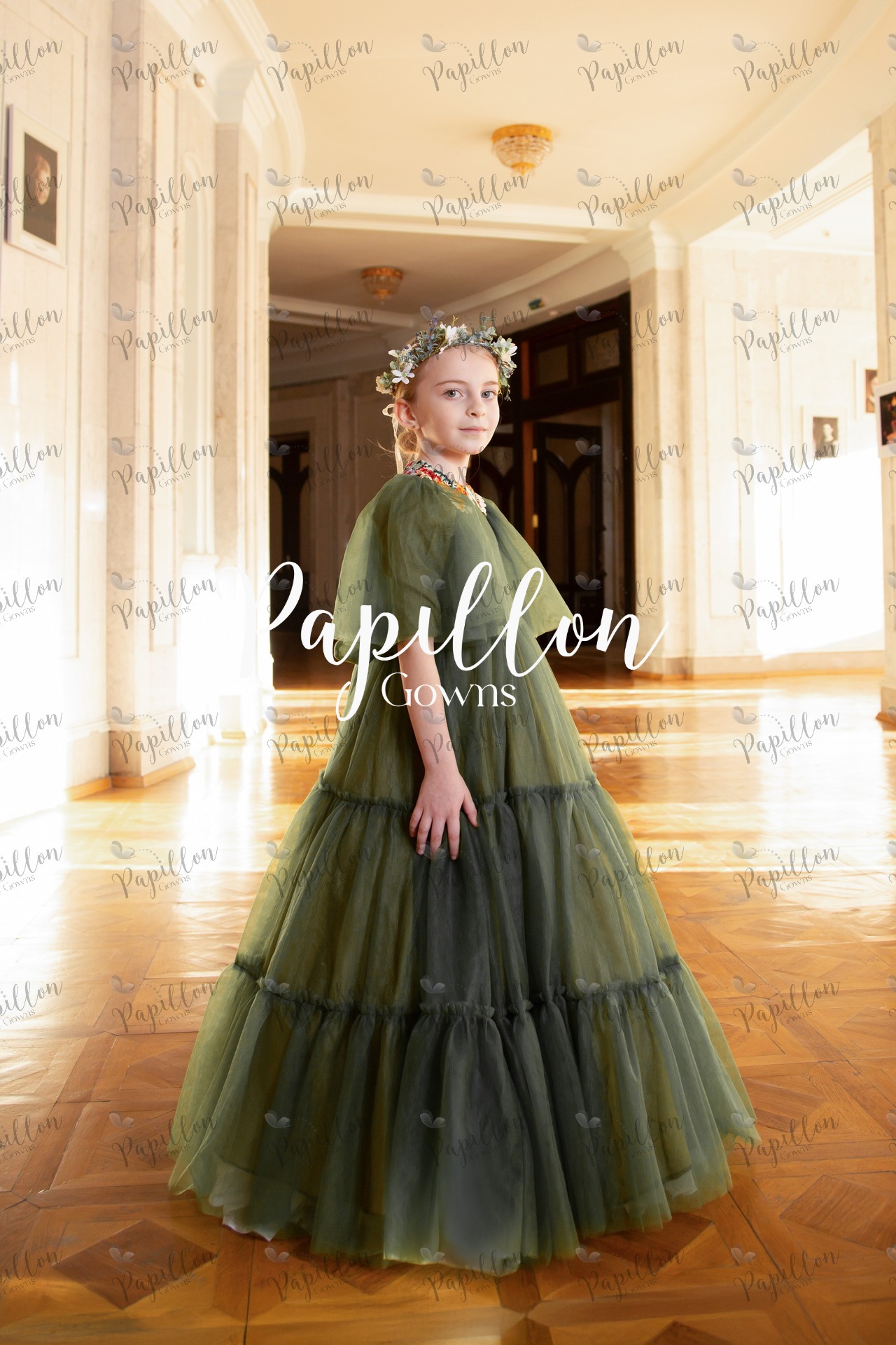 Papillon Gowns Olive Green Basic Tulle
