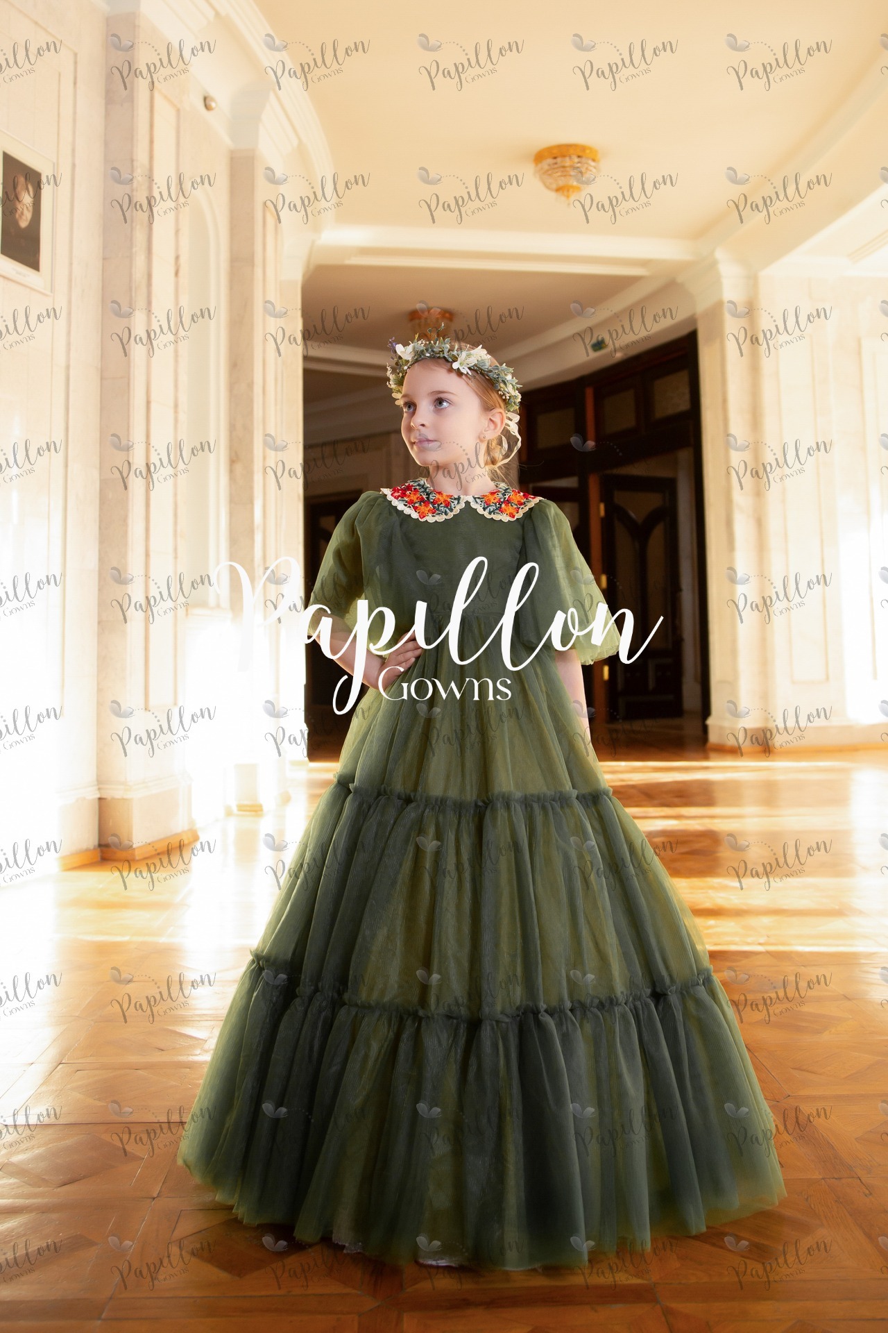 Papillon Gowns Olive Green Basic Tulle