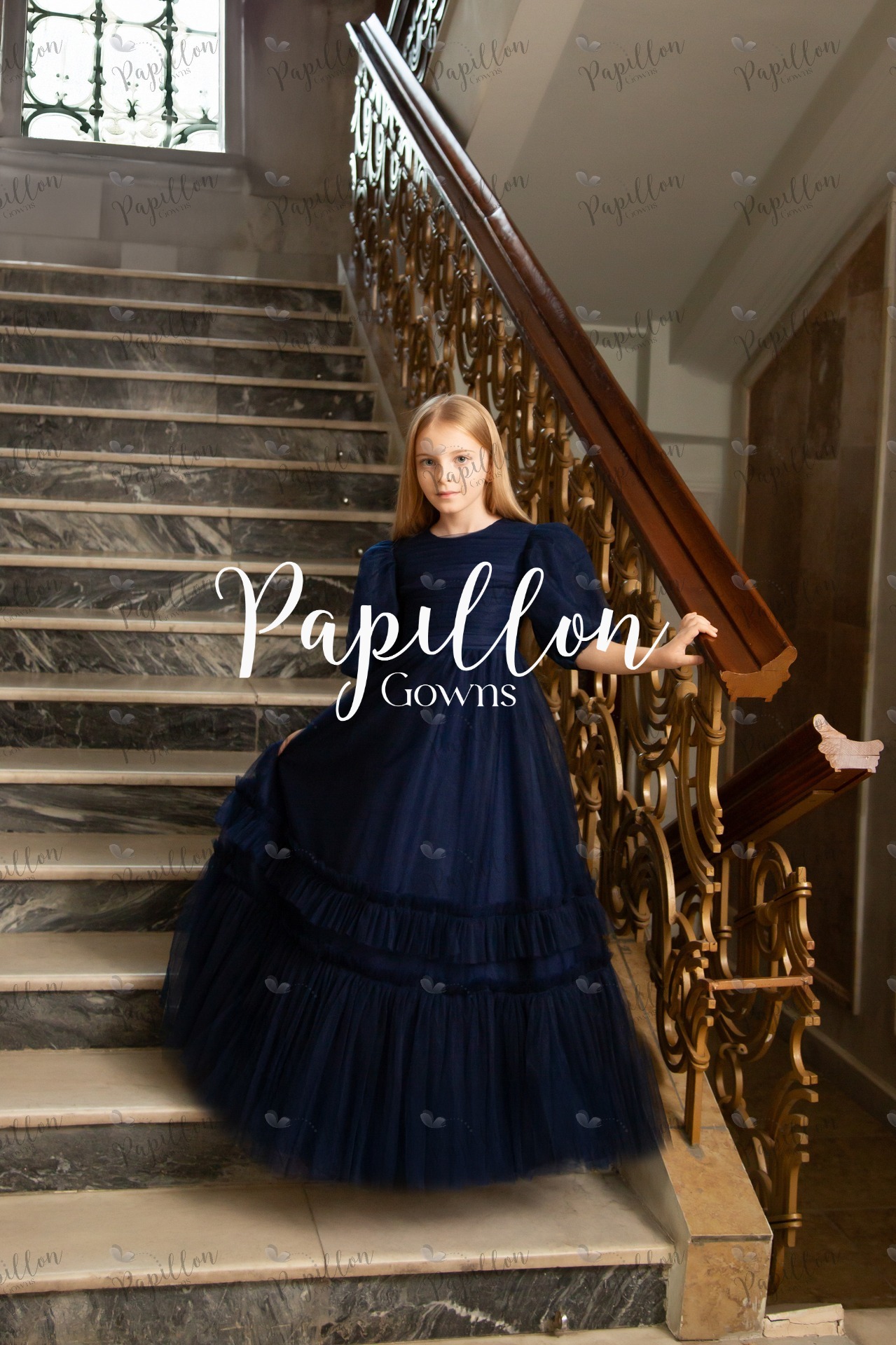 Papillon Gowns Navy Blue Basic Tulle
